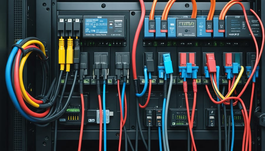 Deep cycle battery bank showing series and parallel cable connections in solar power system