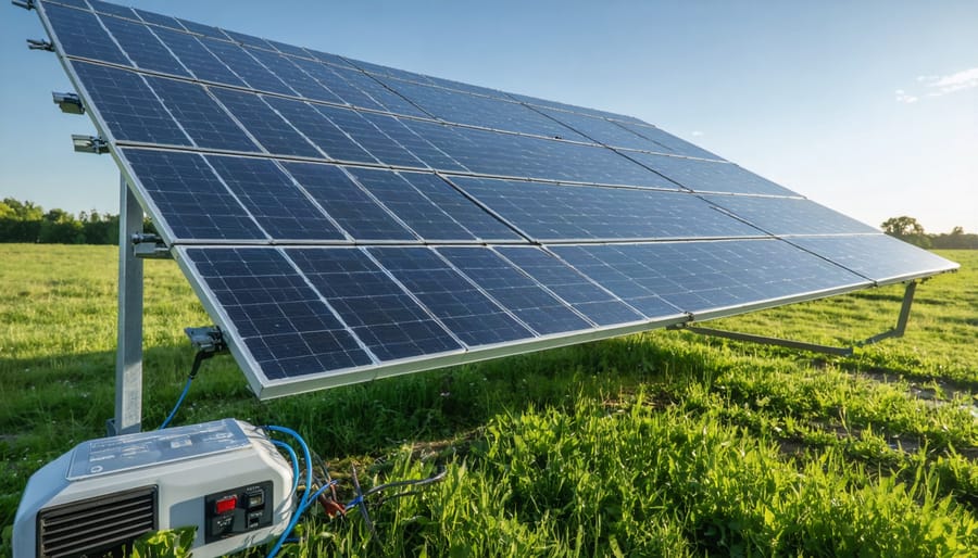 Solar panels mounted on white camper van roof