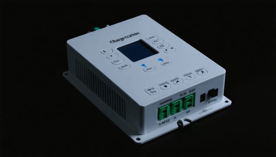 Solar charge controller with multiple wire connections showing input and output terminals