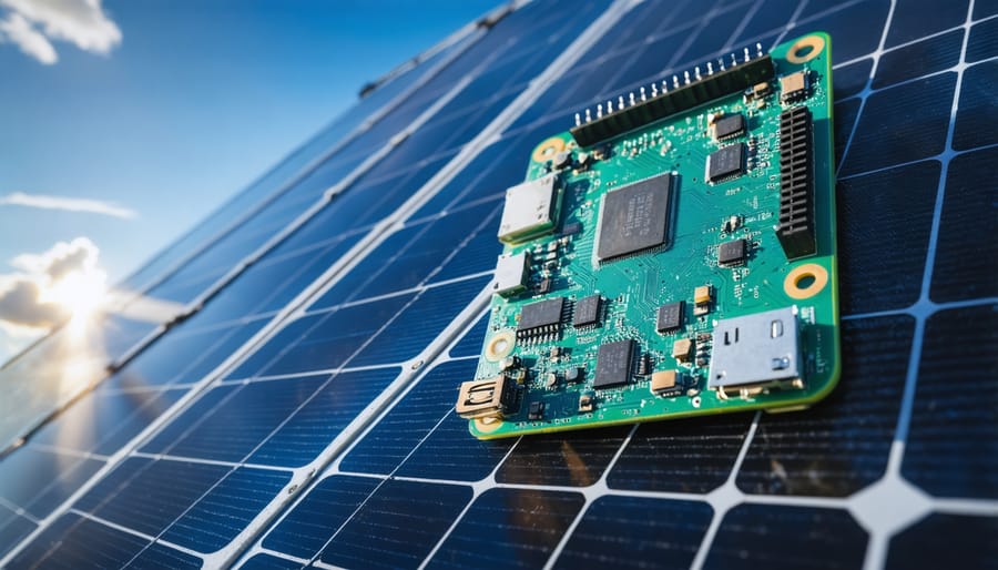 Raspberry Pi board with sensors for DIY solar monitoring on workbench