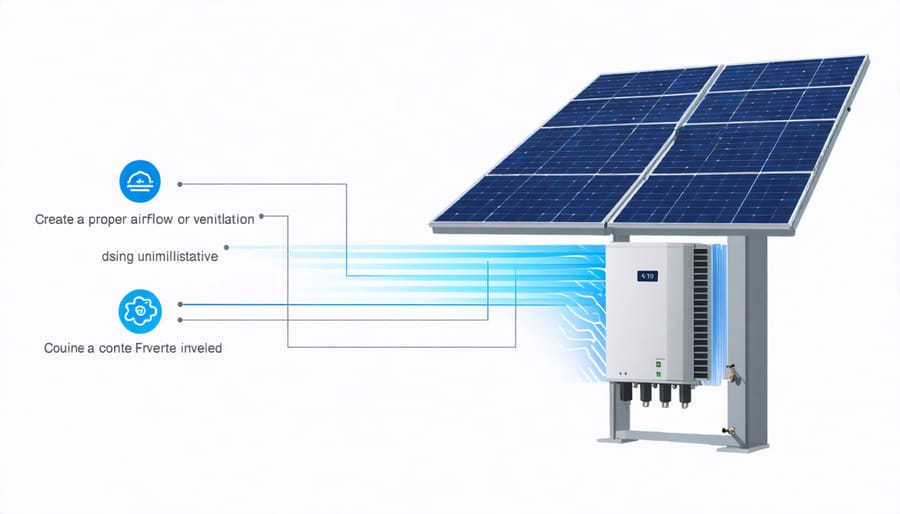 Diagram illustrating correct ventilation and clearance requirements for solar inverter cooling