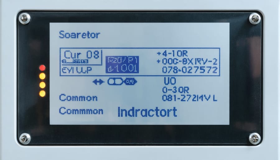 Close-up view of solar inverter display panel with various error codes and warning lights