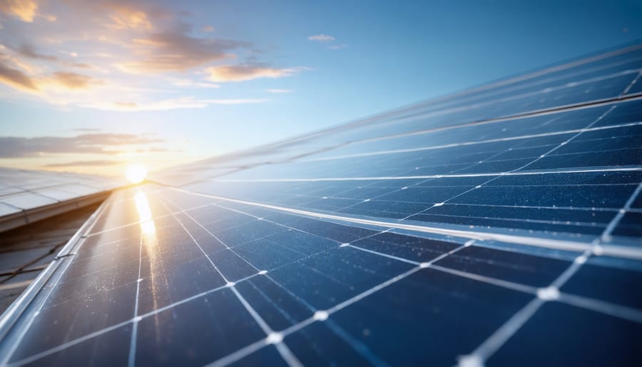 Person checking solar system performance on tablet with solar panels in background