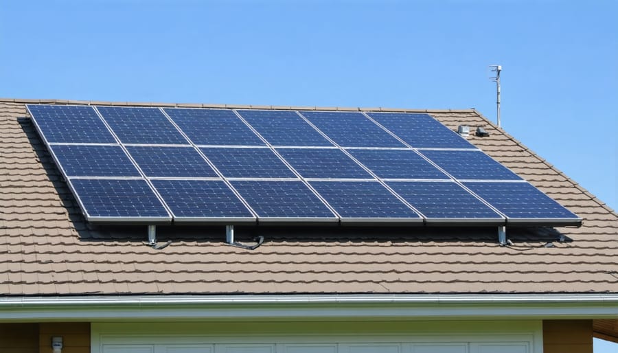 Home solar panel system with digital display showing actual power generation data