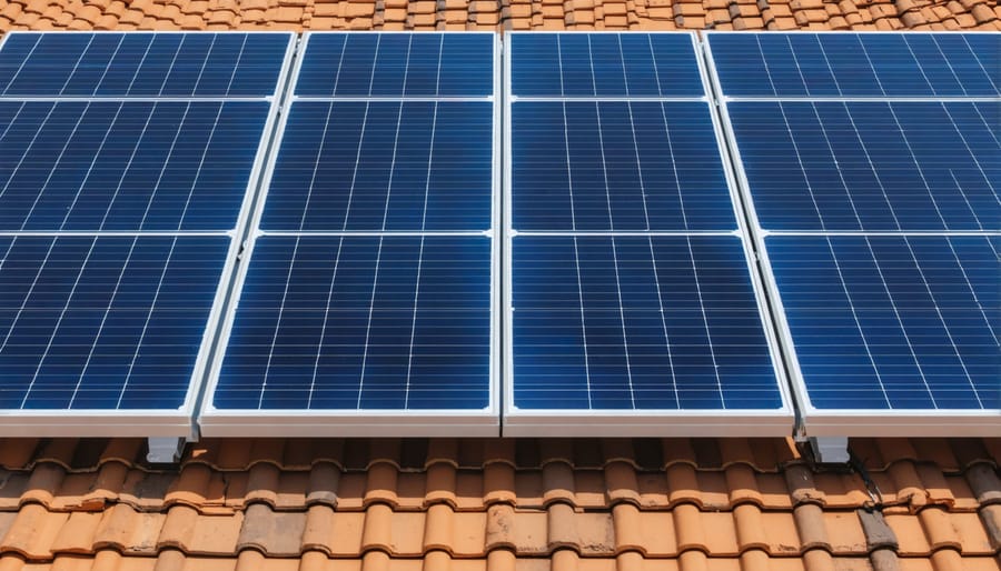 Residential rooftop solar panel installation in optimal lighting conditions
