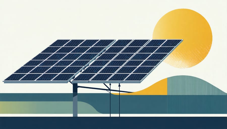 Technical illustration of solar panel positioning angles relative to seasonal sun paths