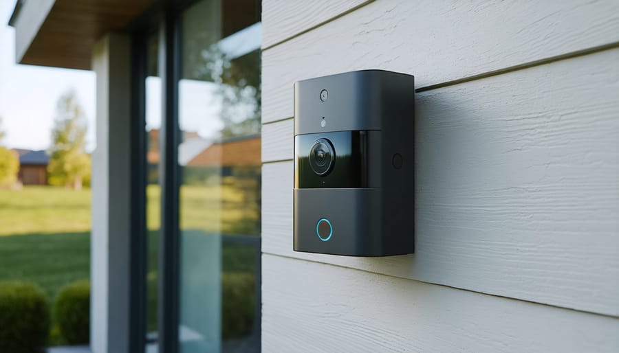 Ultrasonic motion sensor mounted on exterior wall with LED indicator