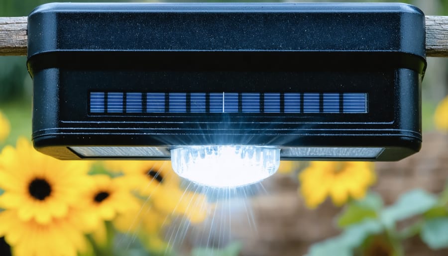 Corroded battery compartment showing oxidation on metal contacts inside solar light