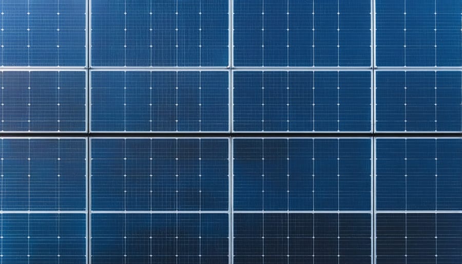 Solar panels on residential roof with visible utility power lines and electrical meter