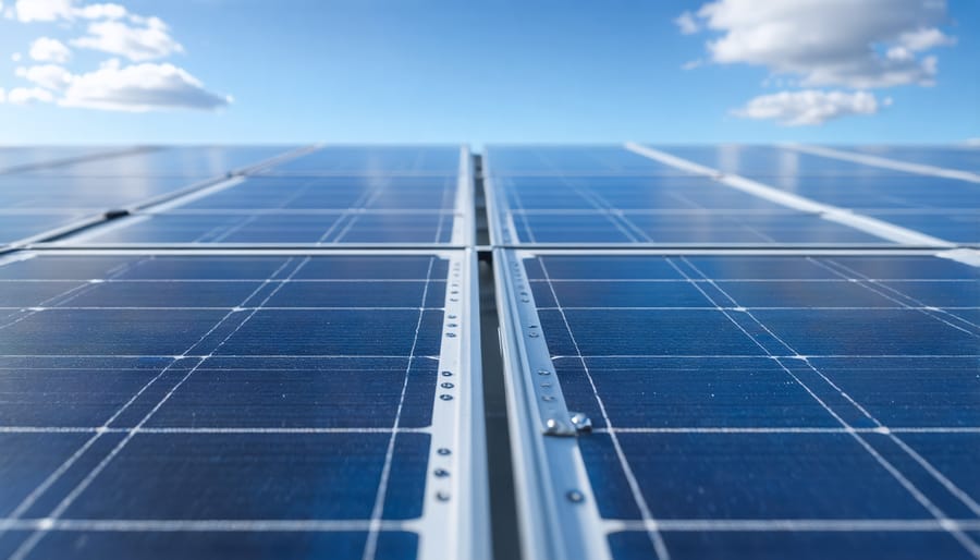 Close-up of aluminum Z-shaped solar panel mounting brackets showing their distinctive profile