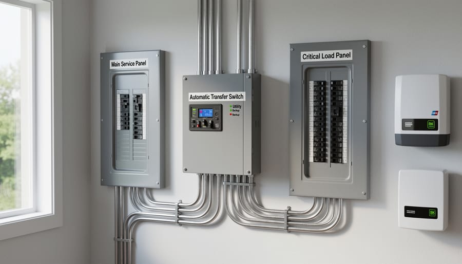 Automatic transfer switch installed between electrical panels and backup power source