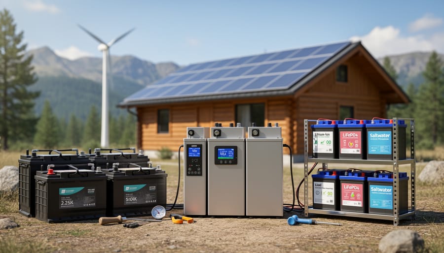 Comparison of lithium and lead-acid battery types on workbench