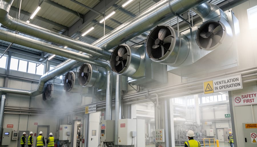 Wall-mounted exhaust ventilation fan for battery storage system air circulation