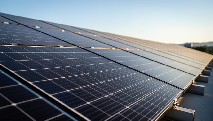 Close-up of monocrystalline solar panel on bronze lantern fixture