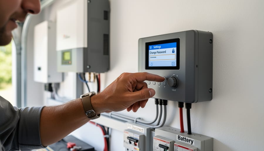 Person typing secure password while accessing solar system monitoring interface