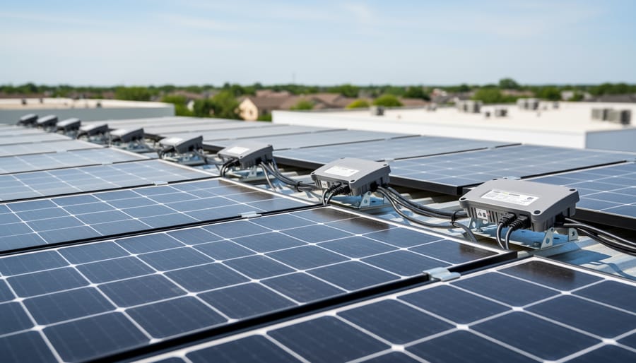 Microinverter device mounted on the back of a solar panel