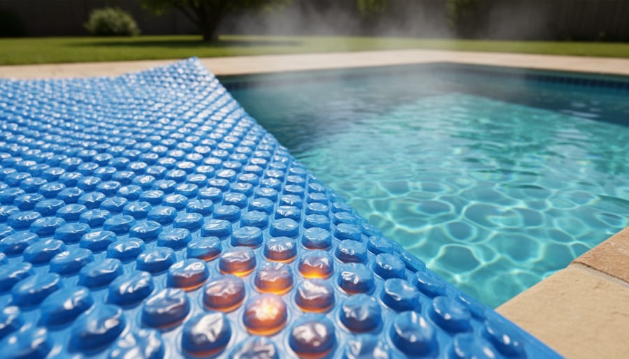 Close-up detail of bubble solar pool cover material showing individual air chambers