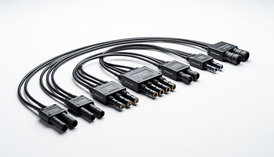 Comparison of different solar branch connector types including Y-connector and multi-branch combiner