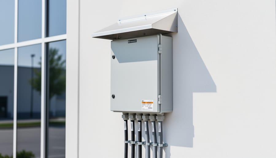 Properly installed and maintained 1500V combiner box showing weatherproof mounting and secure connections