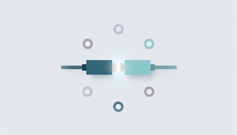 Close-up of an Ethernet cable with router activity lights softly blurred in the background.