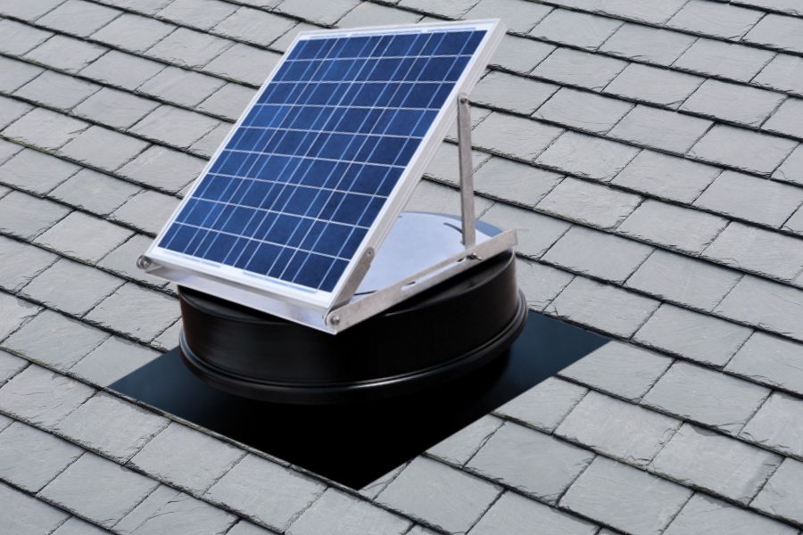 Solar attic fan on the house roof