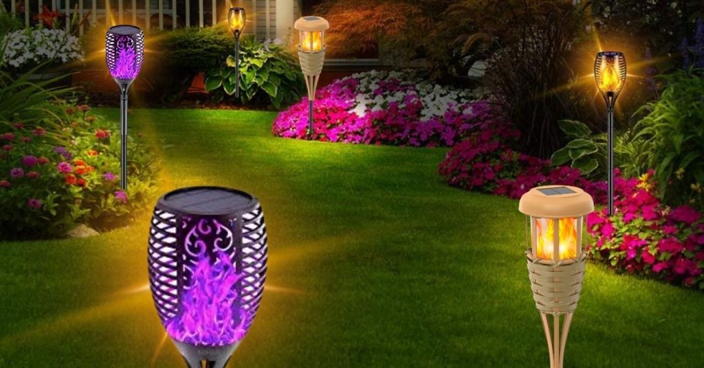 solar torch light with flickering flame