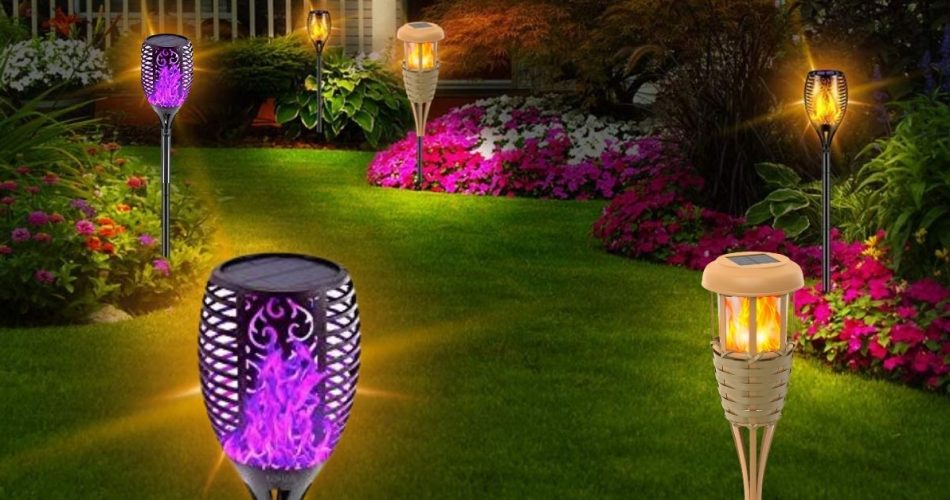 solar torch light with flickering flame