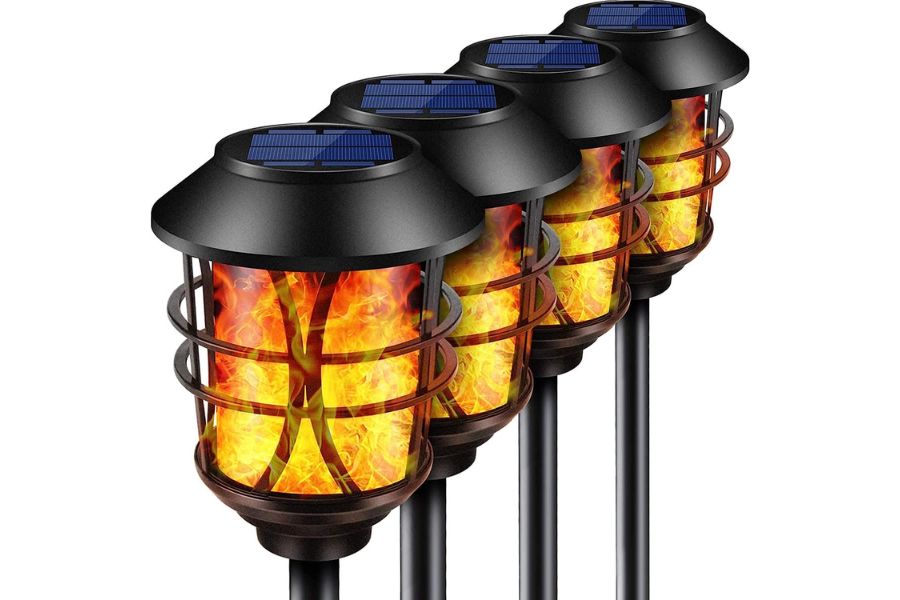 TomCare Solar Lights Metal Flickering Flame Solar Torches