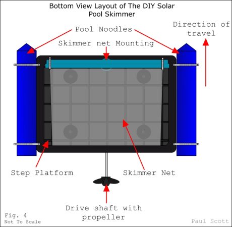 solar-powered pool skimmer bottom view layout