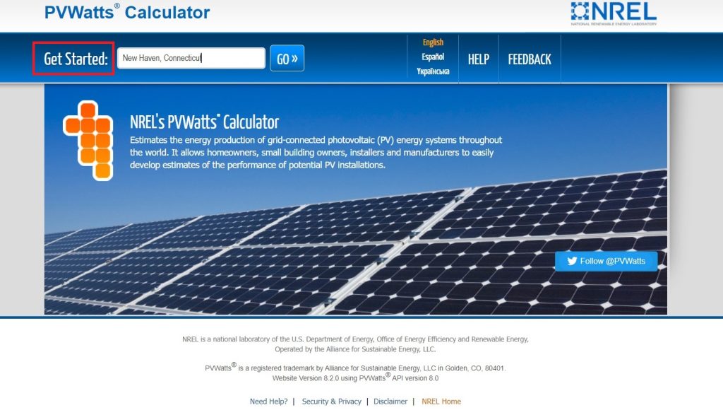 Get started on PVWatts calculator website