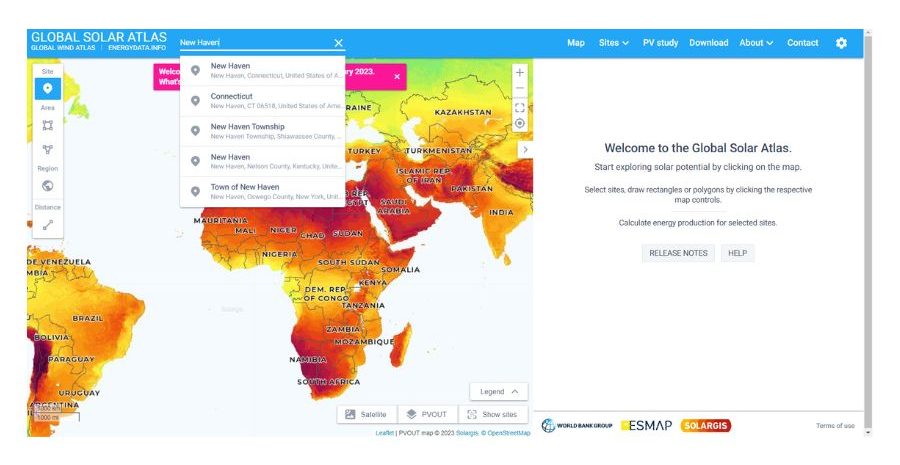 Global Solar Atlas location suggestions