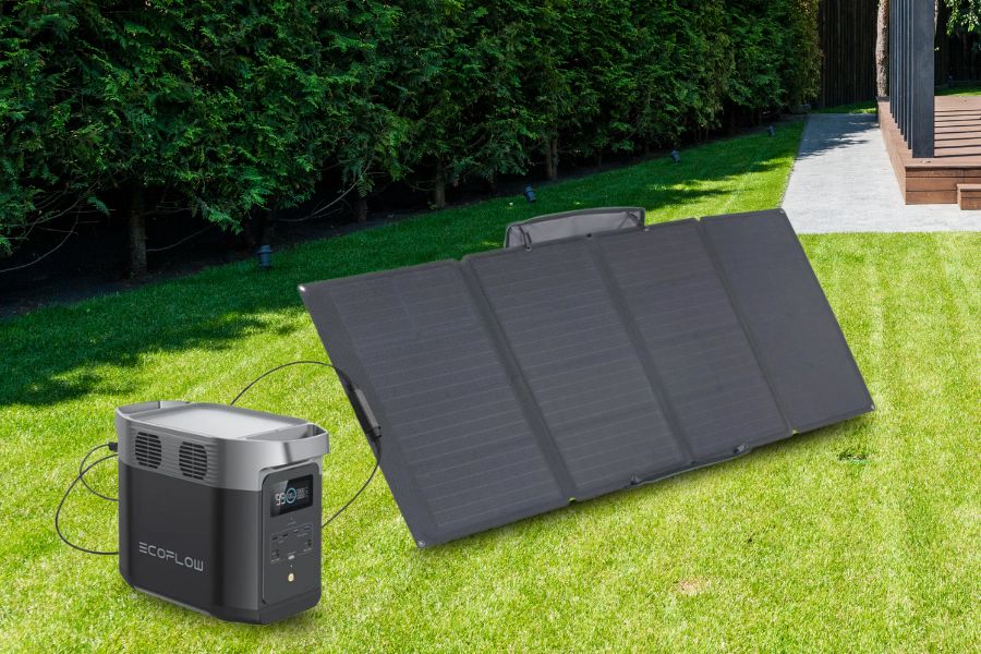 Portable solar generator in the backyard