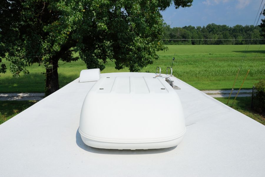 RV roof with a large air conditioning unit