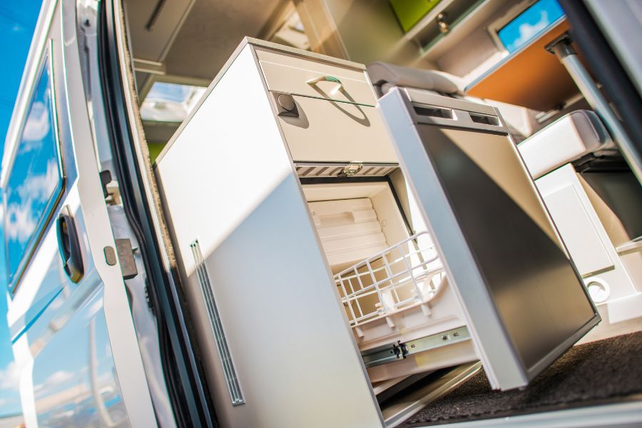 Modern RV refrigerator for food storage
