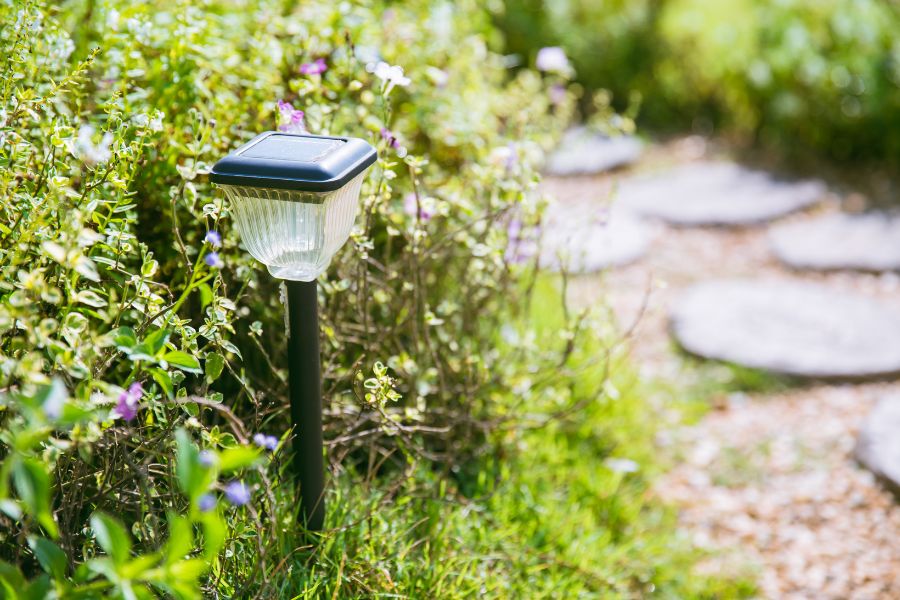 Home garden walkway with solar cell light pole
