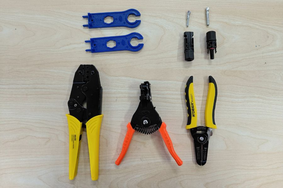 Required tools for crimping MC4 connectors