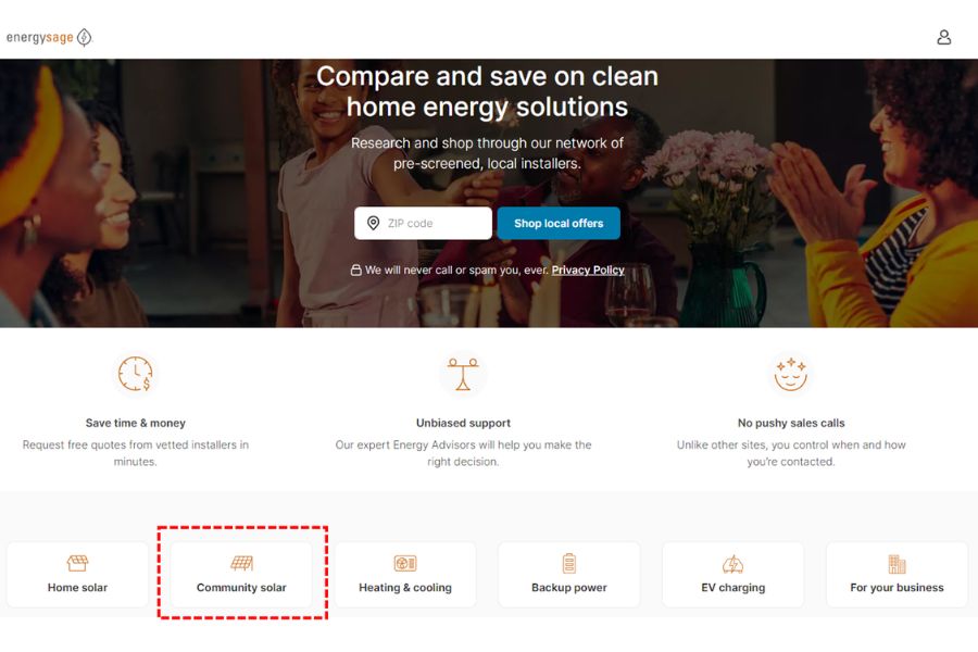 Go to EnergySage and click on "Community solar".