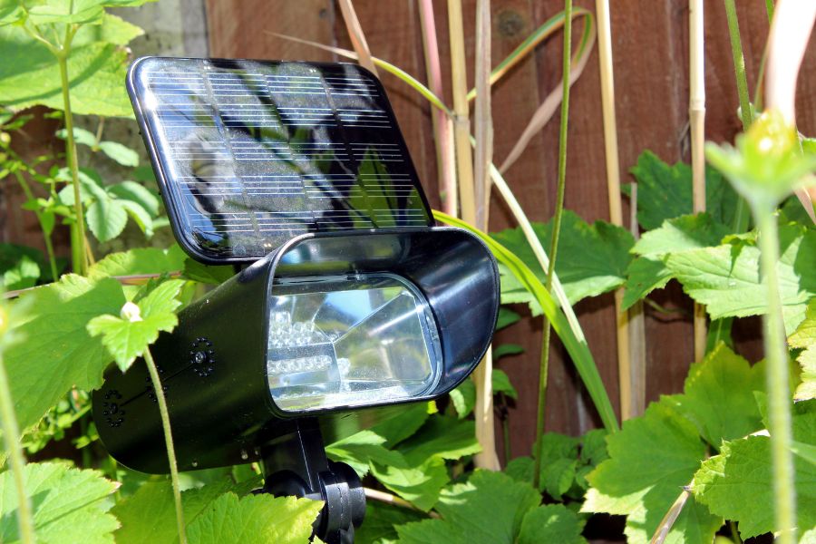 Solar powered outdoor light in the garden