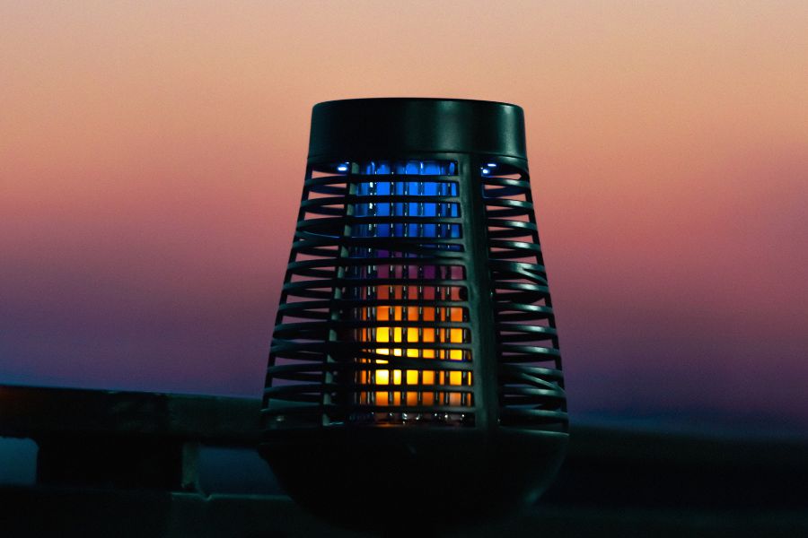 Solar bug zapper at dusk