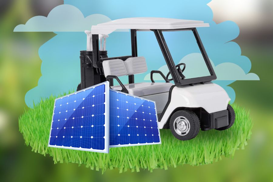 Concept of charging a golf cart with solar