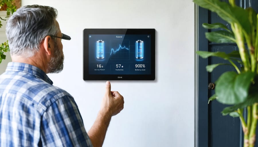 Person reviewing battery performance metrics on a digital monitoring screen