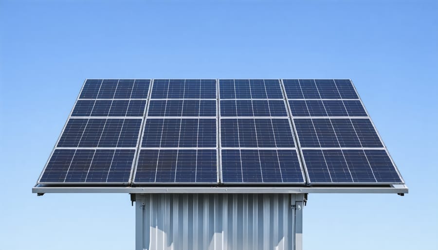 Solar system disconnect switch mounted on exterior wall with proper NEC-required warning labels and markings