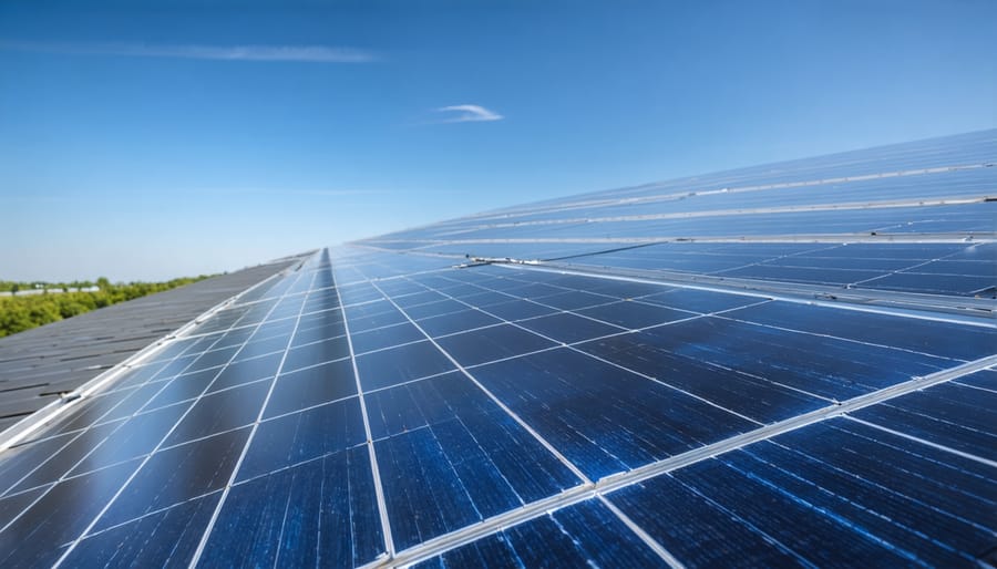 Technician performing maintenance check on solar panel installation
