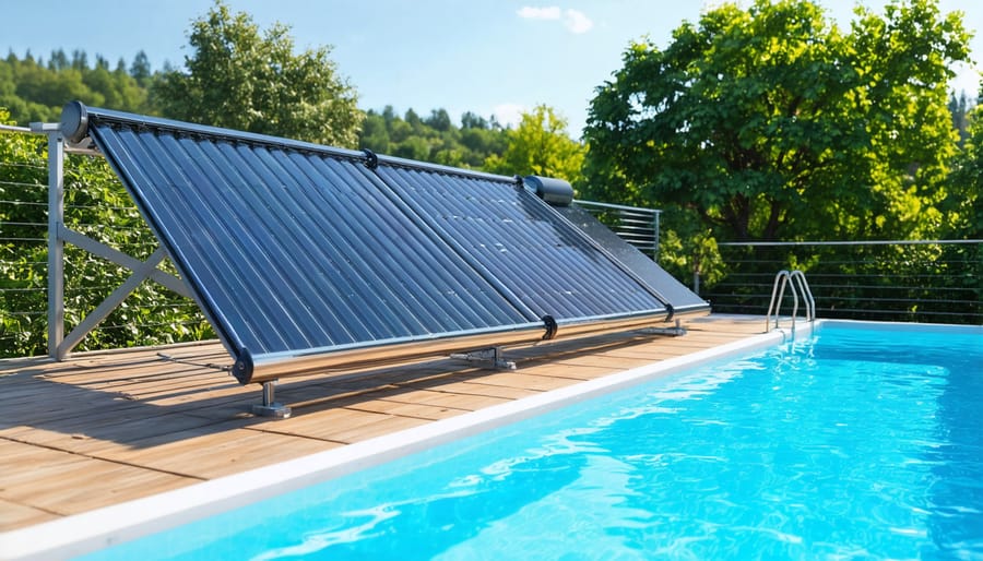 Rooftop solar thermal collectors connected to pool heating system
