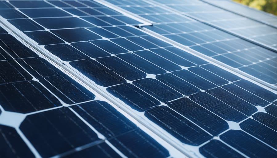 Solar panel surface being cleaned with cloth to remove debris and moisture