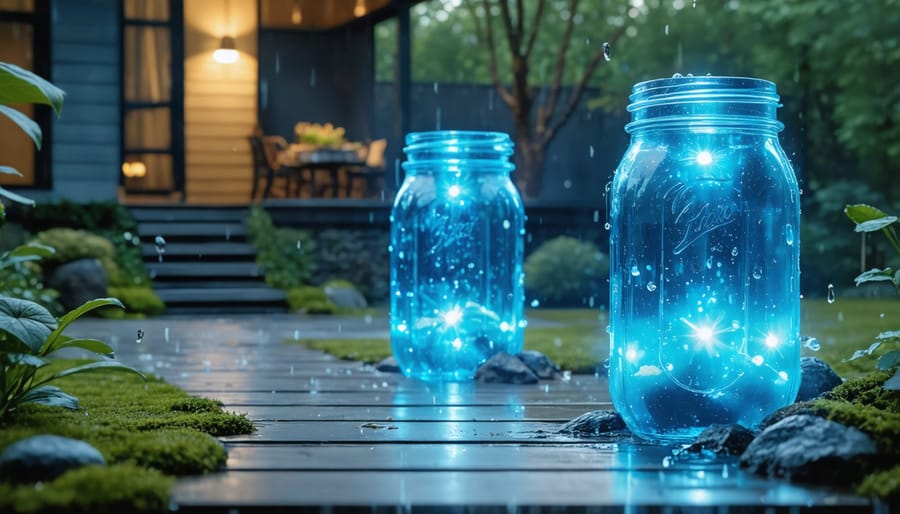 Close-up of hands applying weatherproof sealant to mason jar solar light lid
