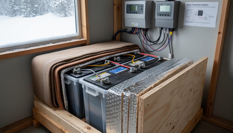 Person insulating LiFePO4 battery with reflective material in battery box