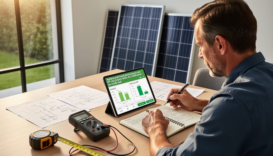 Person installing solar panel on camper van roof during installation