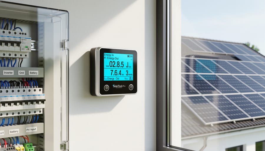Digital multimeter measuring power from solar battery terminals