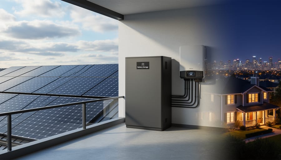 Lithium battery bank with charge controller installed in off-grid solar system